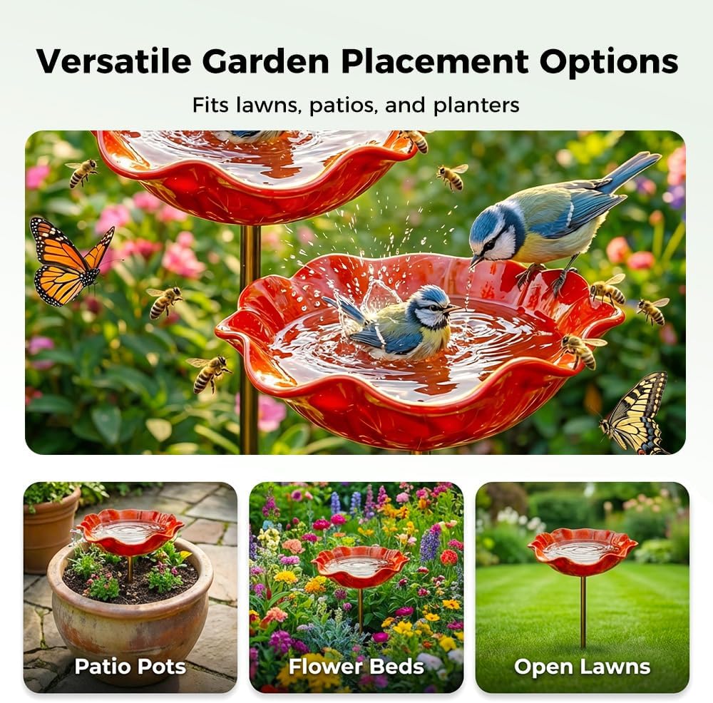 🎁Last Day Promotion 🌸 Handmade Flower Garden Stake Bird Bath🐦
