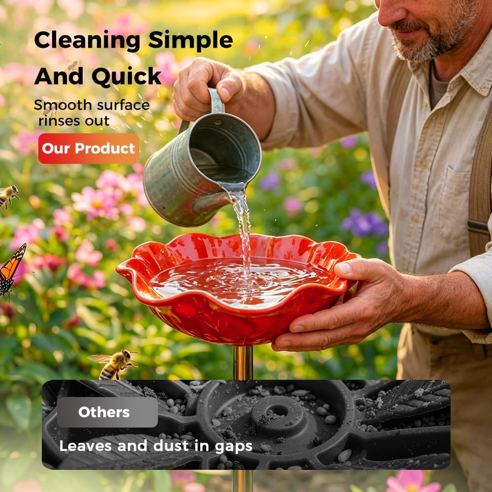 🎁Last Day Promotion 🌸 Handmade Flower Garden Stake Bird Bath🐦