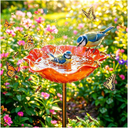 🎁Last Day Promotion 🌸 Handmade Flower Garden Stake Bird Bath🐦