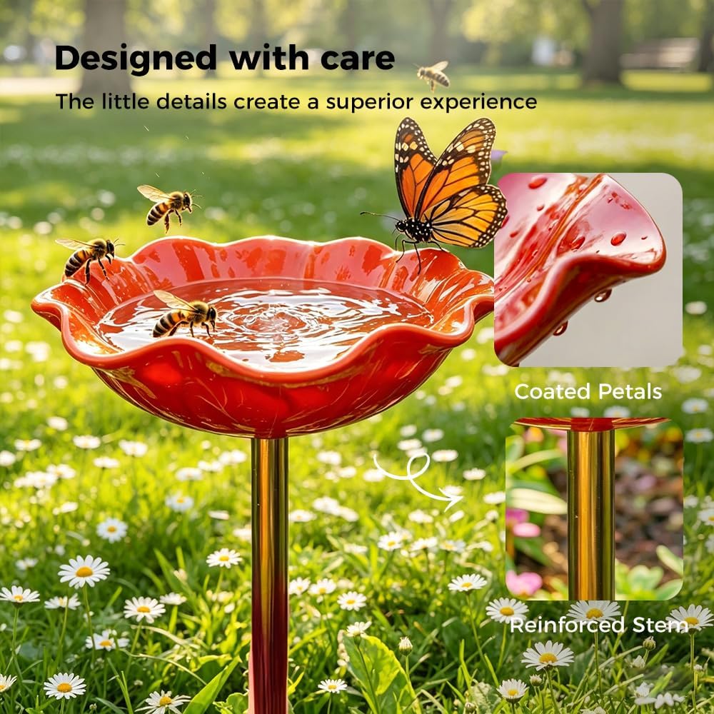 🎁Last Day Promotion 🌸 Handmade Flower Garden Stake Bird Bath🐦