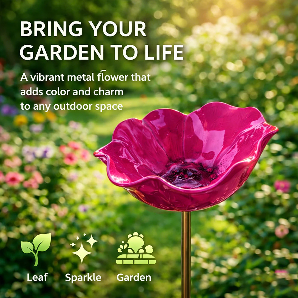 🎁Last Day Promotion 🌸 Handmade Flower Garden Stake Bird Bath🐦