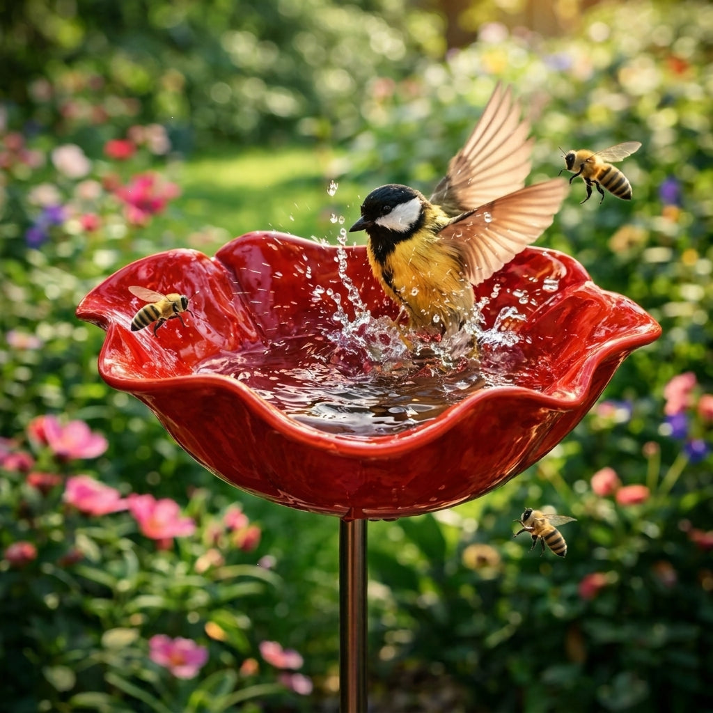 🎁Last Day Promotion 🌸 Handmade Flower Garden Stake Bird Bath🐦