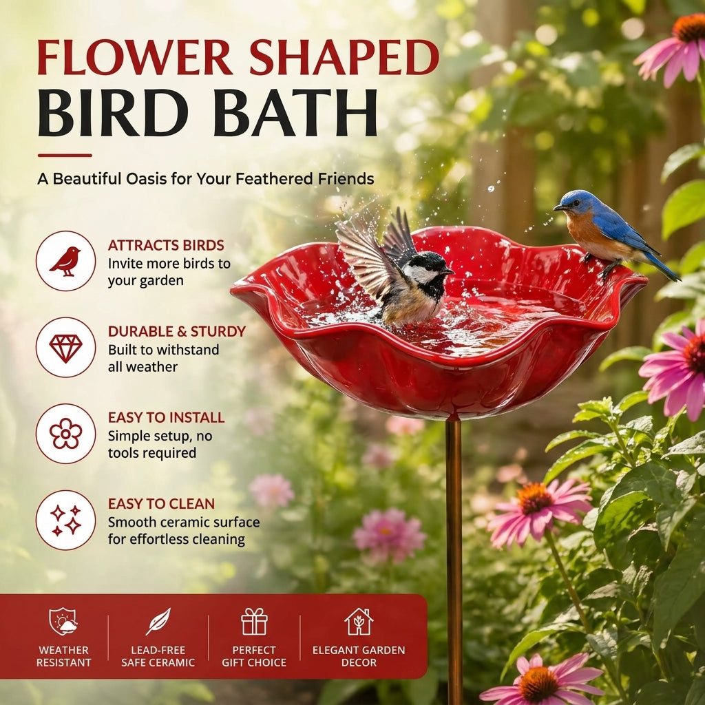 🎁Last Day Promotion 🌸 Handmade Flower Garden Stake Bird Bath🐦